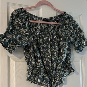 J. Crew Dark Green Floral Blouse